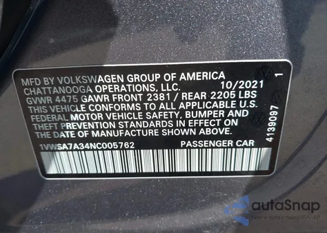 2022 Volkswagen Passat 2.0T Se z USA, uszkodzony, nr VIN 1VWSA7A34NC005762